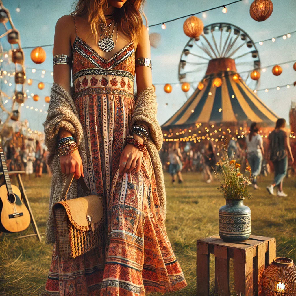Bohemian Maxi-Kleid mit Tribal-Mustern für wilde Herzen in der Festival-Kultur.