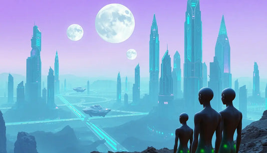 Futuristische Alien-Stadtlandschaft in der Sci-Fi-Kunst und faszinierenden Welten.