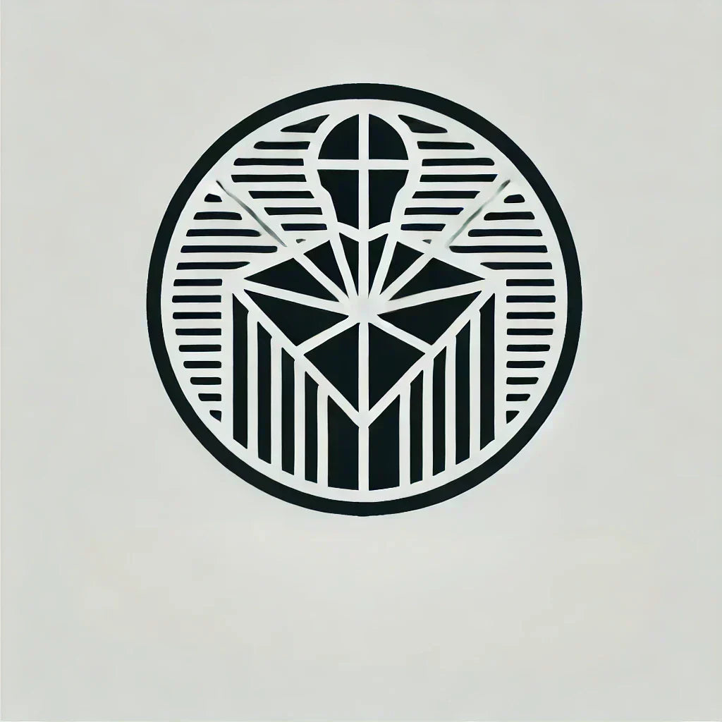 Schwarzes, geometrisches Art Deco-Logo mit Kreuz für perfekte Schnitte bei Silhouette Craft.