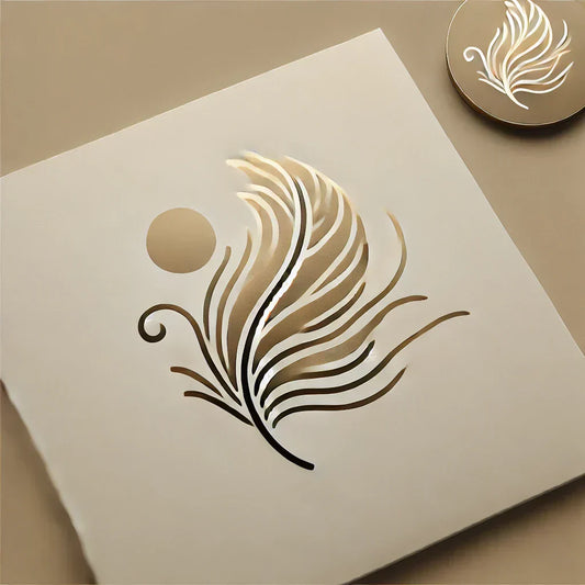 Elegantes Federdesign in Gold- und Schwarztönen für Luxe Nest mit edlen Stoffen.