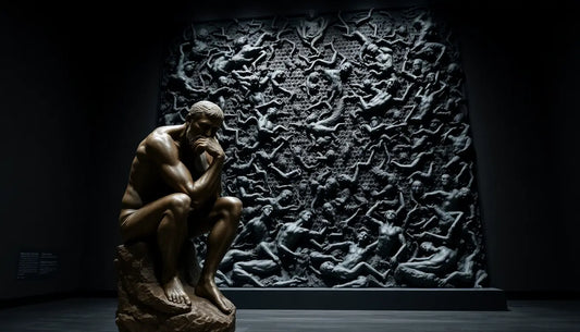 Bronzeskulptur eines nachdenklichen Figurs, inspiriert von Auguste Rodin und Dante.