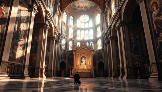 Ornate church interior illustrating die Bedeutung sakraler Kunst und ihre Ursprünge.