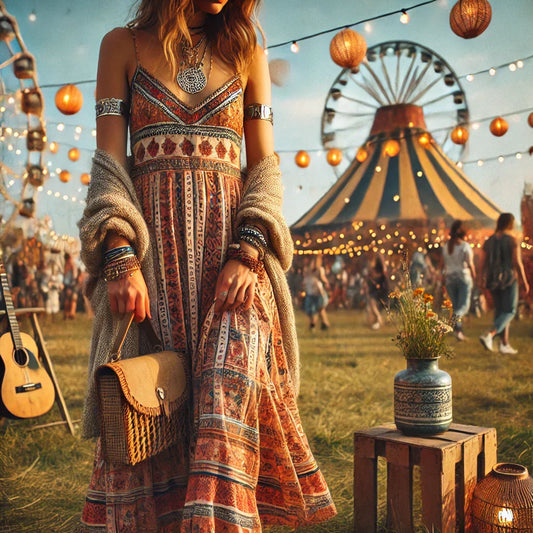 Bohemian Maxi-Kleid mit Tribal-Mustern für wilde Herzen in der Festival-Kultur.