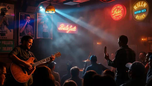 Live-Musikaufführung in einer Bar, inspiriert von John Lee Hooker und frühem Blues.