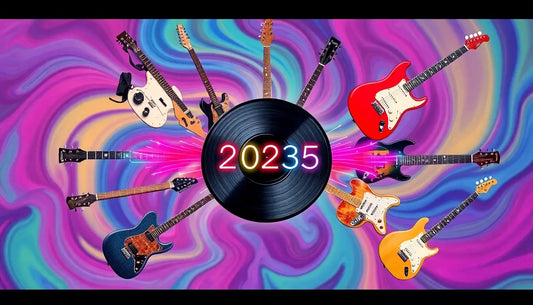 Vinyl record 20235 umgeben von E-Gitarren für Fans von verträumter Musik und Indie-Rock.