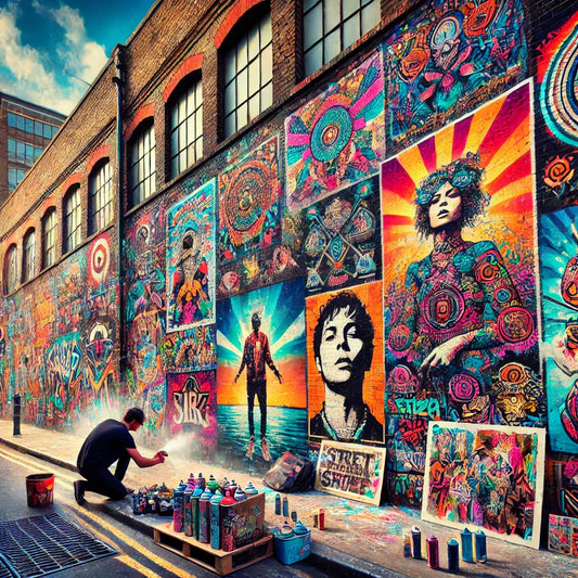 Vibrantes Street Art Mural mit psychedelischen Designs in der faszinierenden Welt der einzigartigen Kunstform.