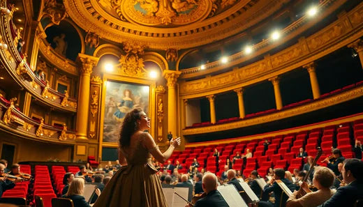 Ornate klassische Oper mit roten Samtsitzen und barocken Dekorationen, visuelle Meisterwerke.