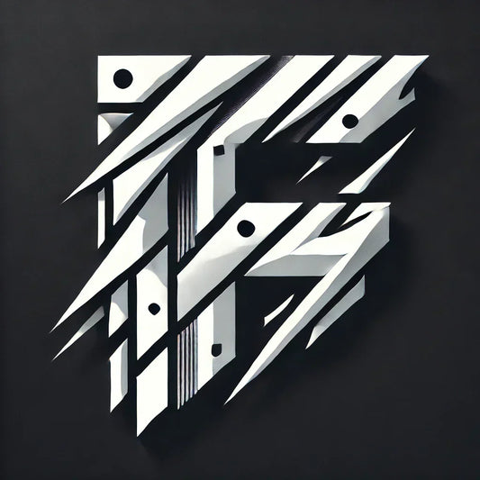 Abstractes geometrisches Muster mit diagonalen weißen Streifen auf schwarzem Hintergrund.