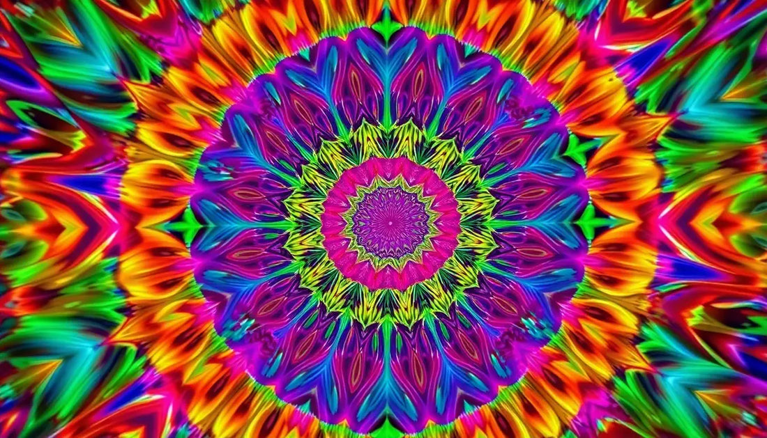 Vibrantes kaleidoskopisches Mandala-Muster in Regenbogenfarben für Generative Kunst.