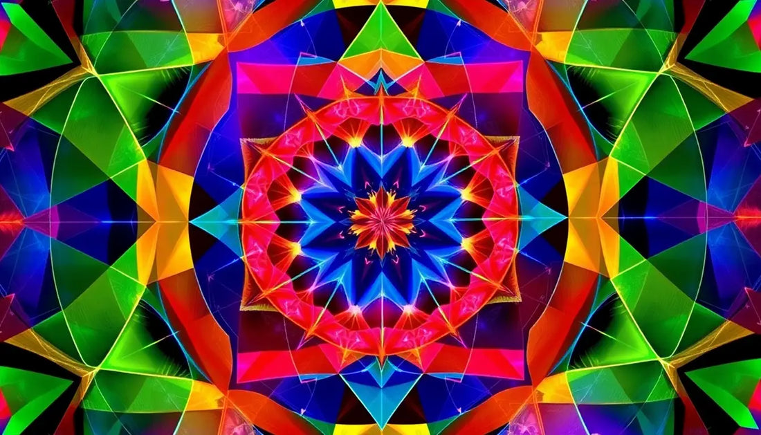 Buntes geometrisches Kaleidoskop als Beispiel für geometrische Kunst und Ruhe.