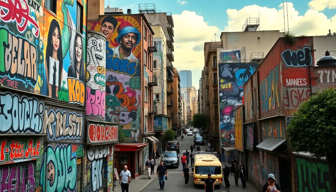 Graffiti-bedeckte Straße im öffentlichen Raum mit kultureller Bedeutung für die urbane Entwicklung.