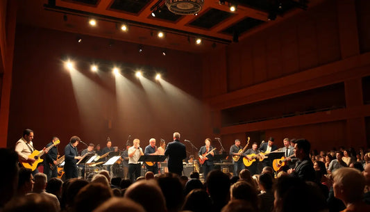 Guitar ensemble performing on stage demonstrates tiefes rhythmisches Verständnis und Improvisation.