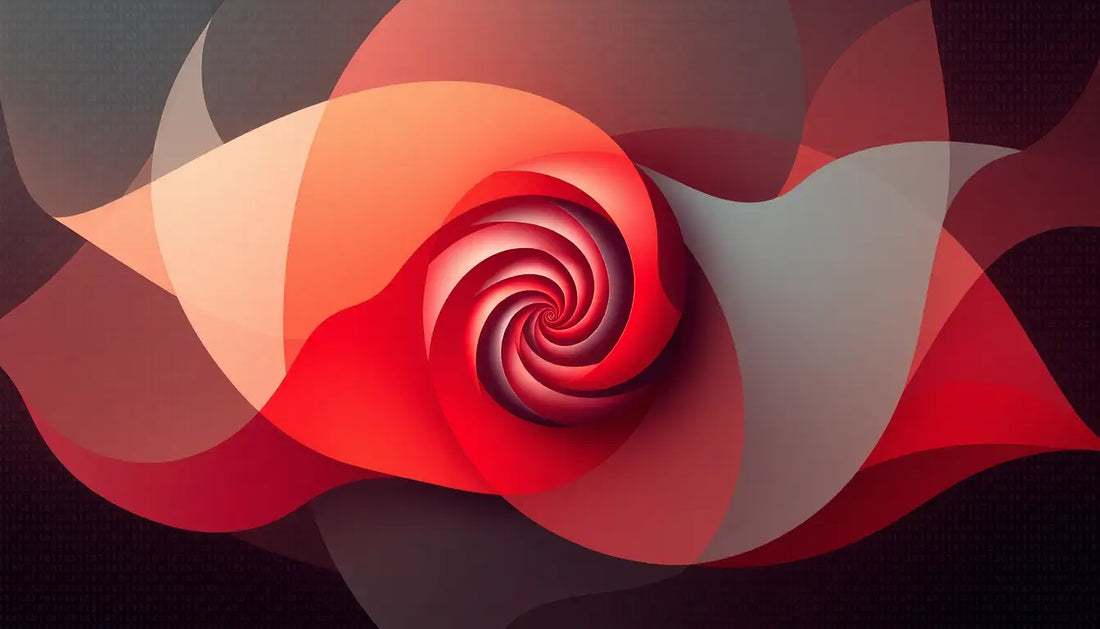 Rote Spiralwirbel mit geschwungenen Linien in generativer Kunst der digitalen Ära.