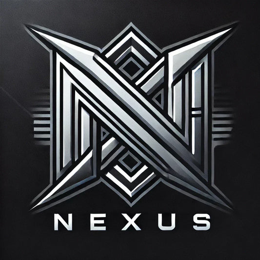 Metallic silver interlocking N logo with NEXUS text for Nexus Noir Streetwear article.
