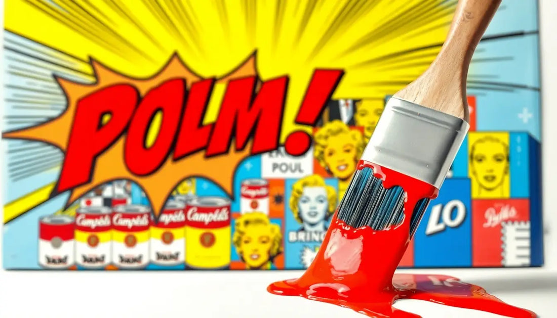 Pop Art Malset mit Pinsel, inspiriert von Andy Warhol, Roy Lichtenstein und Claes Oldenburg.