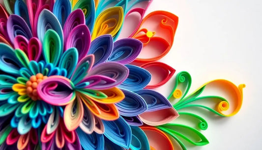 Bunte quilling Papierblume in Regenbogenfarben für kreative T-Shirt Designs.