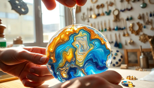 Translucente Resin Kunst mit blauen, goldenen und weißen Mustern für bunte Tierdesign T-Shirts