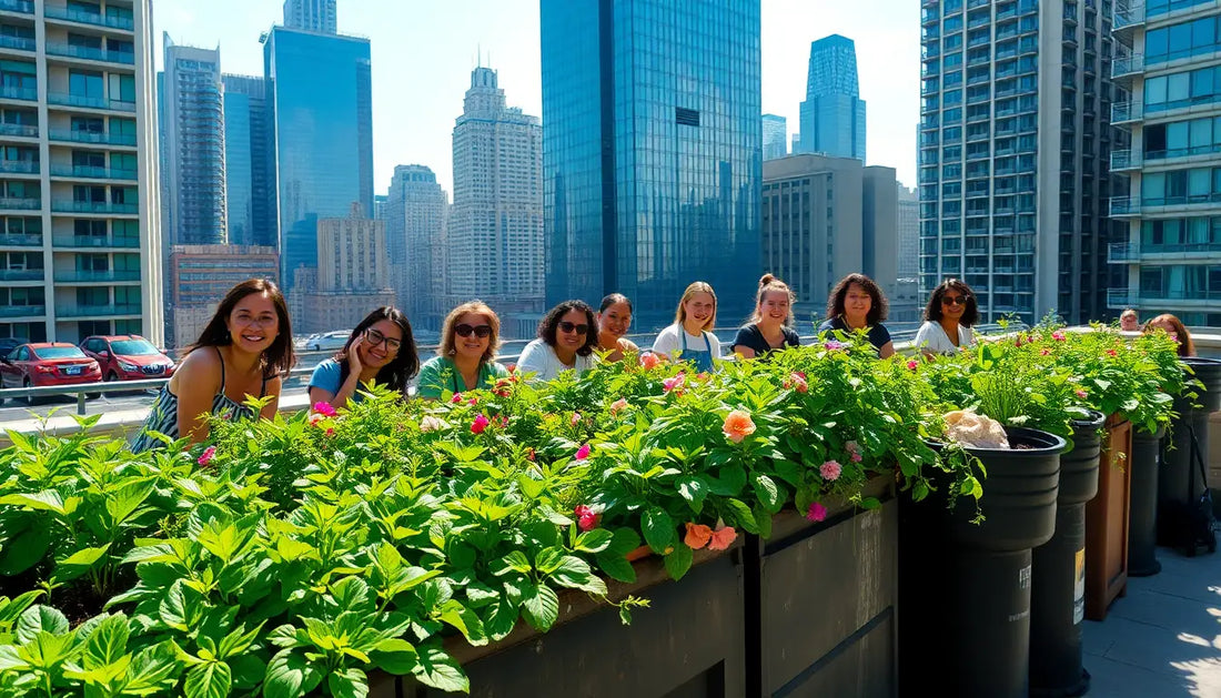 Rooftop garden planter box showcasing lush plants in urban gardening-kunst settings.