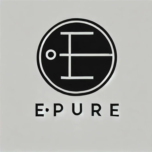 Schwarzes, geometrisches Logo mit EPURE-Text, teil der minimalistischen Luxusmode.