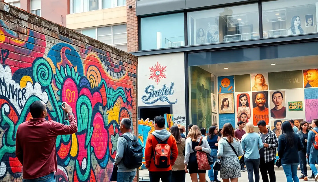 Farbige Street-Art-Mural mit psychedelischen Mustern von städtischen Künstlern der urbane Kunstbewegung.