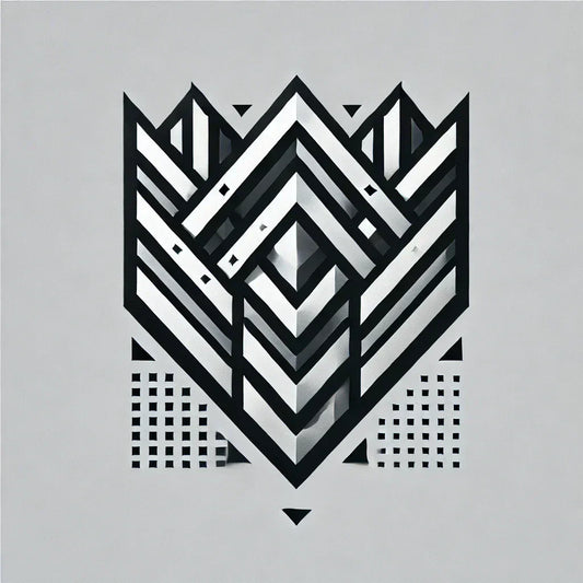 Abstractes geometrisches Muster in Schwarz und Weiß im Kontext von Vertex Loom und futuristischen Schnitte.