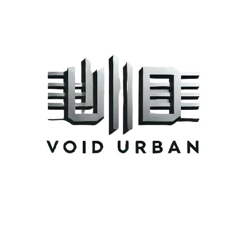 Geometrisches Logo von Void Urban mit 3D-Buchstaben im minimalistischen Design.