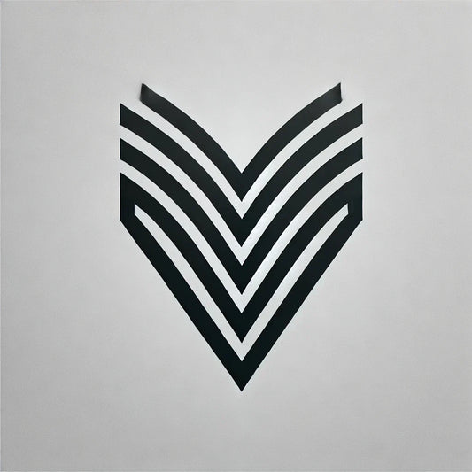 Schwarz-chevron-symbol mit parallelen Streifen, Schlüsselstücke für die Mode der Zukunft.