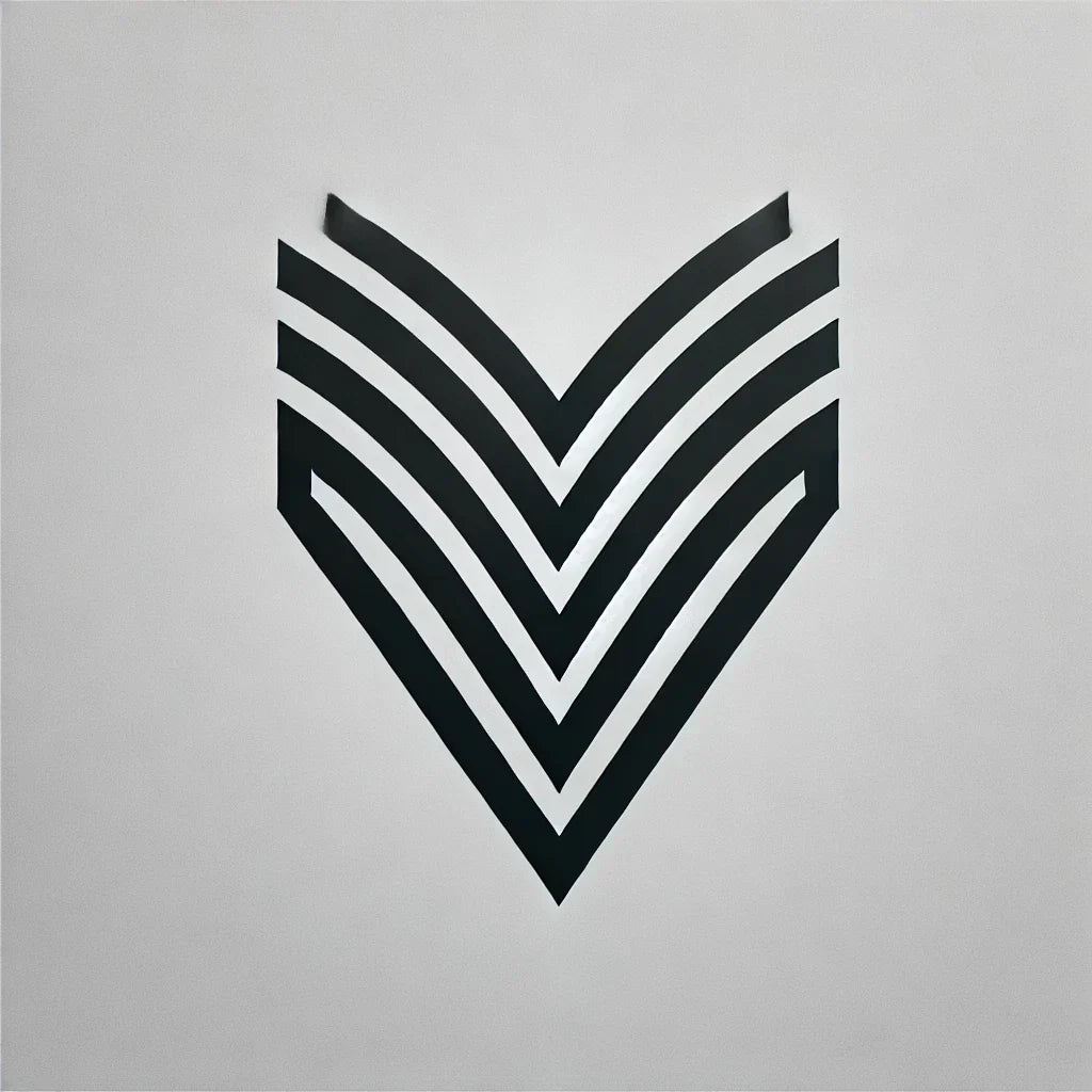 Schwarzes Chevron-Symbol mit parallelen Streifen, passend zum Rebel-X Hoodie und Command-01 Jacket.