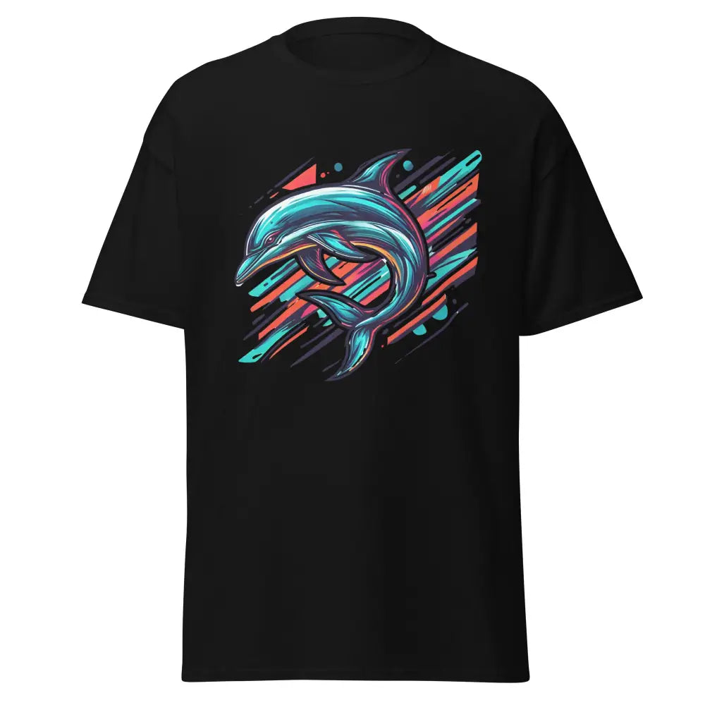 Klassisches Unisex T-Shirt mit Delfin Grafik in Schwarz, inspiriert von der Dominikanischen Republik