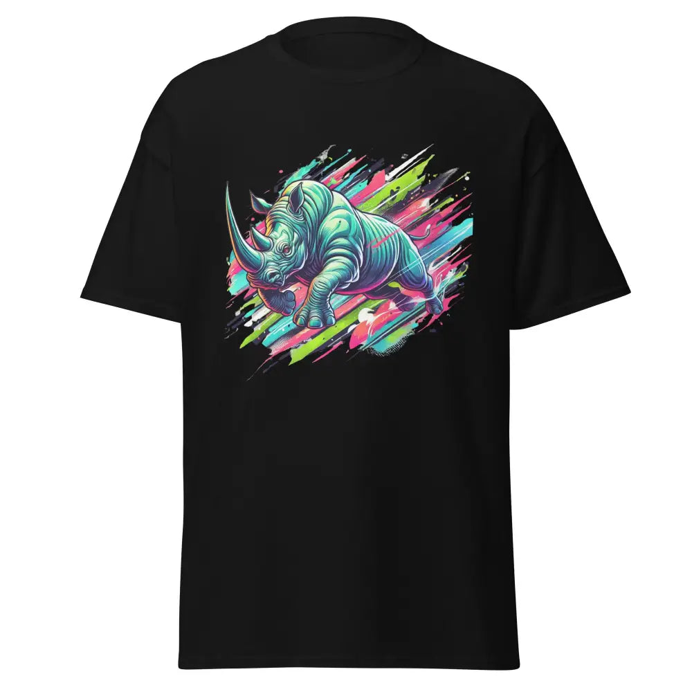 Klassisches Unisex T-Shirt in Schwarz mit Rhino-Grafik für die Dominikanische Republik