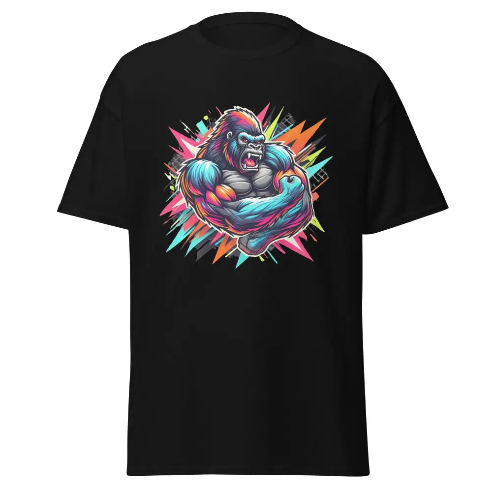 Klassisches Unisex T-Shirt in Schwarz mit buntem Gorilla-Graphic aus der Dominikanischen Republik